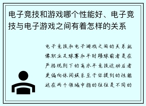 电子竞技和游戏哪个性能好、电子竞技与电子游戏之间有着怎样的关系